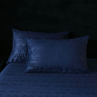 Parure de lit de luxe 3 pièces en jacquard gaufré bleu marine avec motif losanges, drap-housse doux pour matelas King/Queen US, protège-matelas