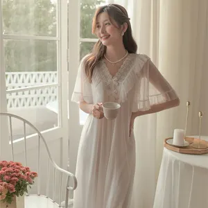 Summer Short sleeve sexy mesh lingerie pajamas loose elegant sleepwear sleepdress