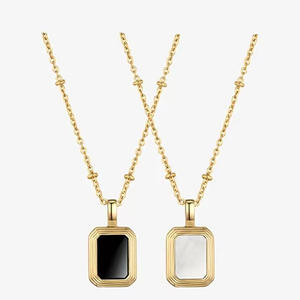 Kalung liontin sederhana berlapis emas perak 925 terlaris kalung hitam Onyx putih alami untuk trendi - Product Image 1
