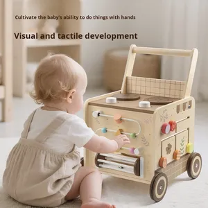 Chariot de marche multifonctionnel en bois avec blocs de construction perlés pour jeunes enfants, jouet éducatif pour la petite enfance - Product Image 3