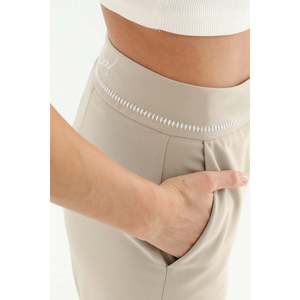 Women's Soul Brand Beige Wide Leg Pants with Embroidered Waist Detail for Casual and Elegant Wear, Sizes S-XL - Product Image 5