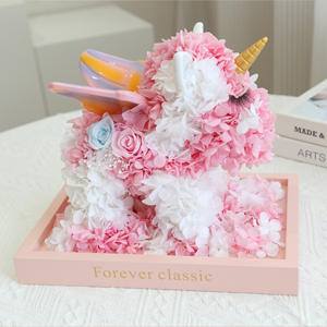 Boîte à fleurs en acrylique avec fleurs éternelles, hydrangea, rose, licorne, fleurs réelles conservées, licorne, cadeaux pour anniversaires et fêtes - Product Image 1