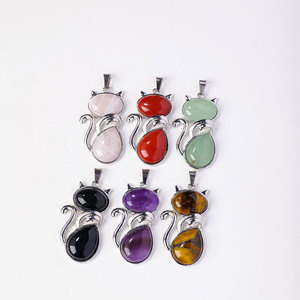 Colgante de Gato de <span class=keywords><strong>Piedra</strong></span> Semipreciosa de Cristal Natural al por Mayor, Collar de Joyería Sencilla, Artesanía de Cristal - Product Image 6
