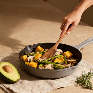 خشب طبيعي (10 قطع) مع حامل تخزين من الفولاذ المقاوم للصدأ-أدوات طهي منزلية وصديقة للبيئة - Product Image 6