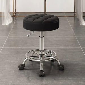 Современный регулируемый по высоте вращающийся стул на колесиках 360° °   Вращающийся круглый стул для салона с обивкой из искусственной кожи и хромированным основанием - Product Image 4
