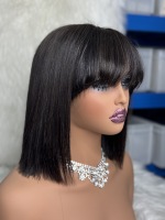 Peluca BOB de Cabello Humano Virgen Vietnamita Liso Natural con Flequillo, Cierre de Encaje 2*3, Sin Pegamento, SDD, Pelo Natural Crudo