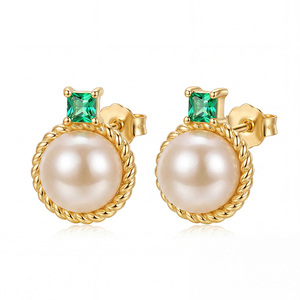 Rhodium Plated Copper White Freshwater Pearl <b>Stud</b> Earrings Halo Flower Jewelry for Women Wholesale Wedding Gift - Product Image 1