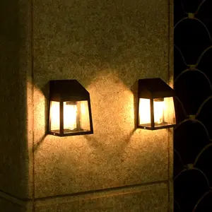 Baixa Tensão Minimalista Black Sconce Wall Lights para Garden Pathway Glass Solar Powered LED Outdoor Modern Wall Lamps