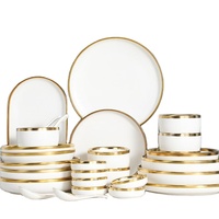 Service de table en céramique écologique haut de gamme de 26 pièces avec décor doré, ensembles d'assiettes en porcelaine pour hôtels