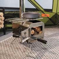 Poêle à bois portable réglable pour camping, avec foyer en verre, pour tente chaude, idéal pour l'extérieur