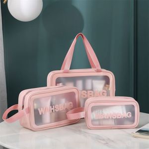 Wholesale Pink Clear Makeup <b>Bag</b> <b>Set</b> With Custom Logo Small Zipper Travel Pvc <b>Wash</b> <b>Bag</b> for Women Transparent Cosmetic <b>Bags</b> - Product Image 2