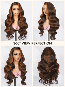 Perruque en cheveux humains <span class=keywords><strong>M</strong></span> Hairline Highlight Orange Body <span class=keywords><strong>Wave</strong></span> 13x4 HD Lace, densité 180%-250%, prête à porter, avec dentelle frontale fondue - Product Image 6