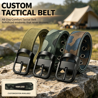 Ceinture tactique camouflage durable avec boucle ardillon en alliage noir mat, service OEM de logo personnalisé avec œillets métalliques et sangle en toile