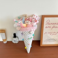 Buket Boneka Es Krim Kartun Bunga Plush Pendek Super Lembut Kapas PP Bersulam Hadiah Ulang Tahun untuk Anak Perempuan Kreatif