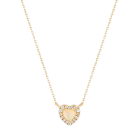 Collier Cœur Halo en Or Jaune Massif 14K avec Opale Ronde et Diamants pour Femme – Luxe et Tendance, Idéal au Quotidien