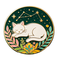 Badge en métal personnalisé en émail souple, motif étoiles de la constellation et feuilles, impression UV, moulage 3D, plaqué or