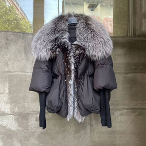 Winter New <strong>White</strong> Duck Down Puffer Short Real Fox Fur Collar Clothes Knit Sleeve Parkas Women Coat Warm Fashion Animal Fur <strong>Jacket</strong> - Product Image 2