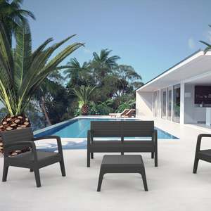 Set di Mobili da Giardino Contemporanei in Plastica Riciclata, Divano e Poltrone per 4 Persone, Eco-Compatibile - Product Image 1