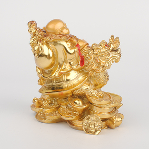 <span class=keywords><strong>Figurine</strong></span> Bouddha porte-bonheur en résine dorée 24 carats, assis sur des tortues <span class=keywords><strong>dragon</strong></span>, tenant des lingots <span class=keywords><strong>chinois</strong></span>, pour la décoration Feng Shui de la maison - Product Image 4