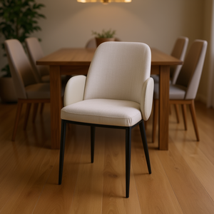 Sedia da Pranzo Imbottita Moderna Homeera in Tessuto Beige con Gambe in Metallo J0079-1B - Product Image 2