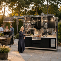 Meubles de cuisine modulaires modernes d'extérieur en acier inoxydable avec évier, station de barbecue pliable, éclairage, pare-soleil et hotte aspirante