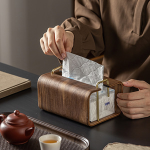 Walnut Wood Tissue Box <b>Square</b> And Round Design Iron Wood <b>Combination</b> Living Room Bedside Napkin Storage Box - Product Image 4
