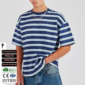 <b>Men</b> Blue <b>Striped</b> Short Sleeve <b>T</b>‑Shirt Crew Neck Oversized Vintage Casual Tee Custom - Product Image 1