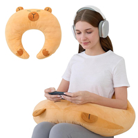 Coussin de jeu en peluche marron mignon en forme de capybara pour lecture sur les genoux ou assis au lit, coussin de soutien doux pour tablette/iPad