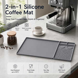 2 in 1 <b>Silicone</b> Coffee <b>Mat</b> Set with Drainage Tray and Accessory Holder Waterproof Heat Resistant Non Slip for Espresso Machine - Product Image 1