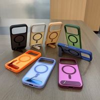 Étui de téléphone magnétique mat pour iPhone 18 17 16 Pro Max, avec support pliable métallique dissimulé à une lettre, compatible Samsung S26 25 Ultra