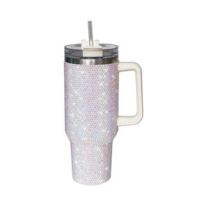 Gobelet en acier inoxydable de 40 oz avec poignée en paille pailletée blanche et scintillante Tasse de voyage étanche et isolée pour le <span class=keywords><strong>café</strong></span> chaud et froid - Product Image 1