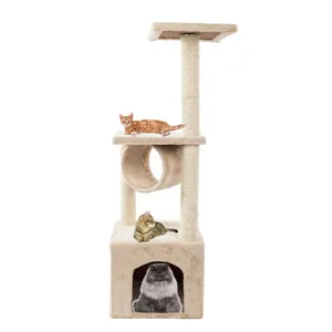 Torre de gato para móveis de madeira, torre de árvore de gato para gatos internos com grande pau