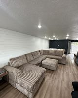 Sofá Seccional Modular de Pana Gruesa a Rayas, Conjunto de Sofá Cama Grande de Tela para Sala de Estar