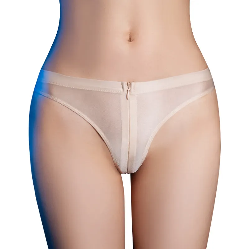 Calcinha das mulheres sexy underwear alto estiramento transparente seda zíper virilha inferior senhoras biquíni tanga 5031
