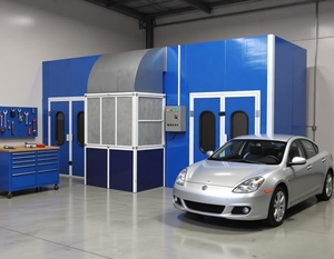 Cabine de <span class=keywords><strong>peinture</strong></span> professionnelle pour detailing automobile, four de séchage fixe, système à faible bruit, chauffage diesel/électrique, éclairage LED, 80°C de cuisson - Product Image 5