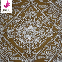 Tissus en dentelle perlée de tulle blanc pour mariage, motif cercle, perles et sequins blancs pour femmes HY2296
