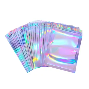 Food Storage Clear Front Packaging Hologram Holographic Rainbow Smell Proof Pouch Color Resealable Ziplock Zipper Mylar Bags