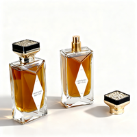 Flacon de parfum rectangulaire en verre de luxe sur mesure, nouveau design, unique, 100 ml, vente en gros avec bouchon