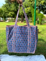 Tas tangan wanita bermotif blok India tas Tote besar katun berlapis hadiah perjalanan hadiah Natal untuk dia kembali ke tas sekolah
