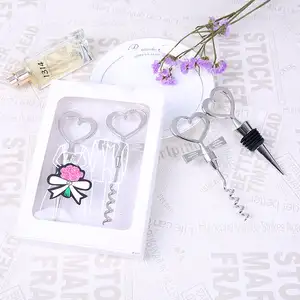 Wedding Gift Love Heart Corkscrew Wine Bottle Opener + Wine Stopper Wedding Gift Favors Bottle Opener Set