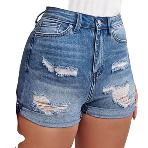 Women's Mid Waist Solid Denim <b>Shorts</b> Anti-Wrinkle Quick Dry Eco-Friendly Summer <b>Casual</b> Fashion Streetwear Ripped Variety Pack - Product Image 4