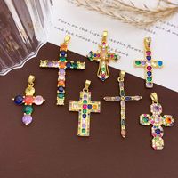 Pendentif croix en laiton plaqué or avec zircon, breloques croix géométriques colorées pour la création de bijoux