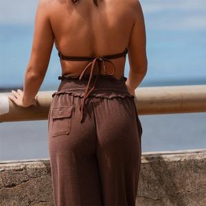 Pantalons amples à volants de plage personnalisés en usine, respirants, taille haute, design de haute qualité, 100% coton - Product Image 4