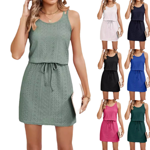 Robe courte en tricot sans manches pour femme, couleur unie, décontractée, coupe ample, col rond, respirante, pour l'été - Product Image 1