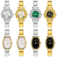 Jam Tangan Wanita Italian Charm dengan Dial Oval Motif Bunga, Jam Tangan Quartz dengan Tali Rantai Stainless Steel Model Italia, Grosir