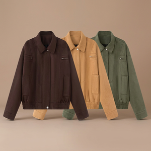 Spring Summer Autumn Solid Retro High-end Breathable Eco-Friendly Lapel Zipper Closure Long-sleeved <b>Short</b> <b>Jacket</b> - Product Image 3