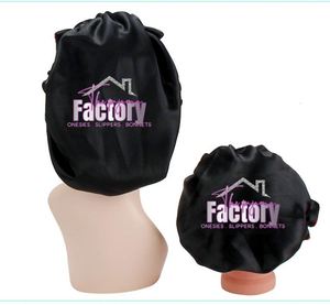 Impression de logos personnalisés sur des bonnets pour cheveux, bonnets en satin de soie réversibles extra larges, tissu double couche - Product Image 3