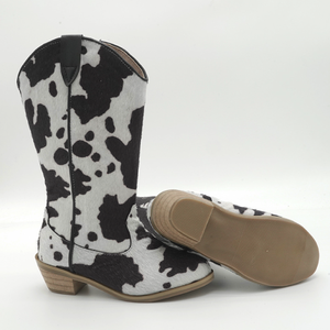 Bottes de cowboy et cowgirl en cuir à talon en bois en gros, chaussures à paillettes pour enfants en gros pour filles - Product Image 6