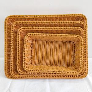 Cesta rectangular de ratán tejida a mano, bandeja marrón para almacenamiento de alimentos, para exhibir frutas, pan y bocadillos - Product Image 1