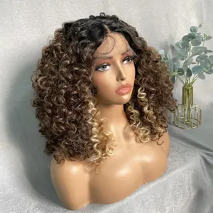 X-TRESS Synthetic Lace Frontal Bouncy Curly Wig with Baby Hair 16 Inches Fluffy Big Curly Hair Pre Plucked Lace Wig